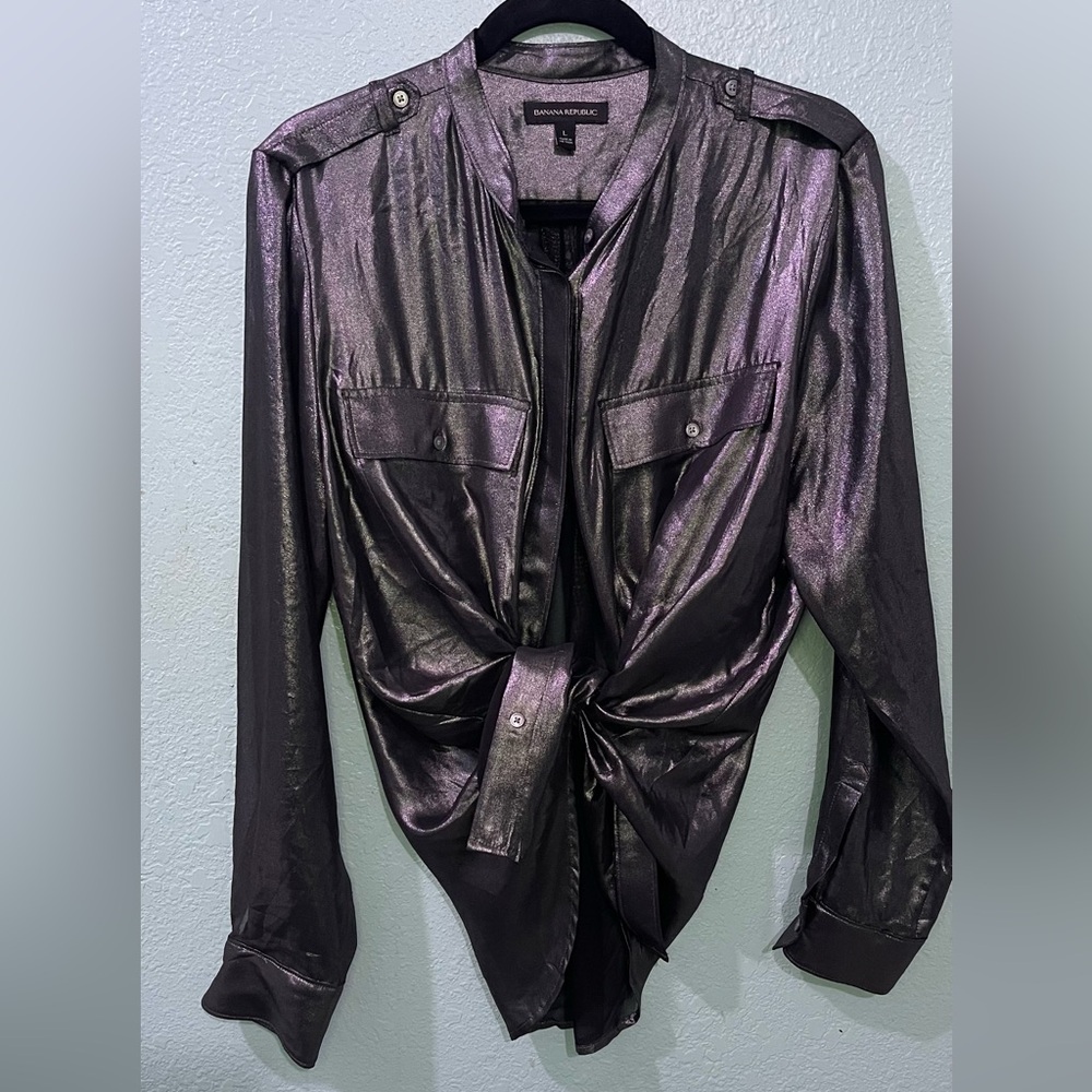 Banana Republic Metallic Gray Blouse